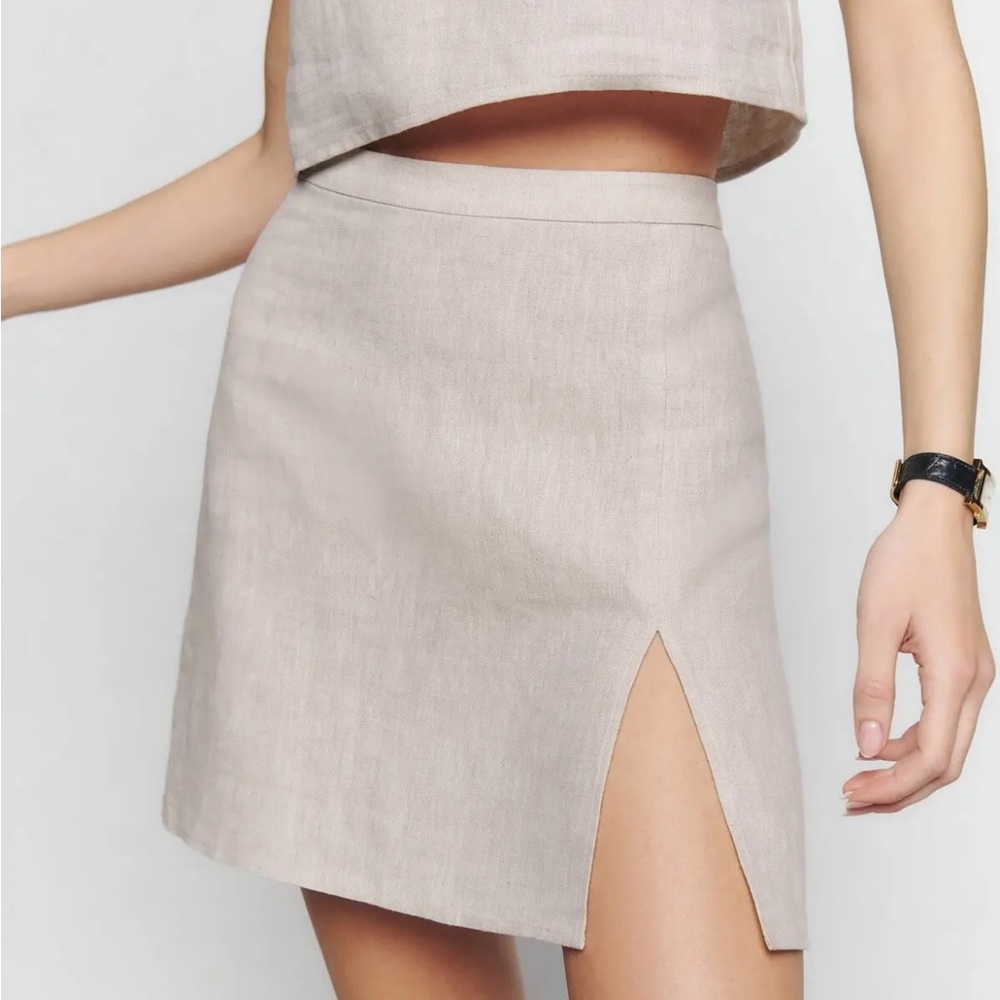Reformation Linen Mini Skirt with Front Slit